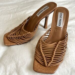 Steve Madden Nude 2.5” Square Toe Stiletto Heel Mules Slide Sandal size 6.5